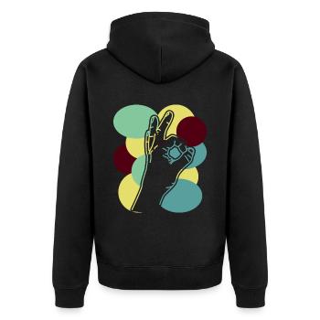 Reingeschaut Retro Reingeguckt - Unisex Premium Bio Zip Hoodie - Schwarz - Hinten - Nico (187cm)