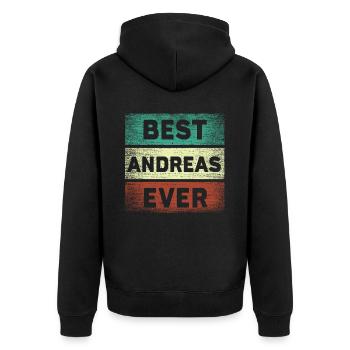 Name Andreas Geschenk Namensgeschenk - Unisex Premium Bio Zip Hoodie - Schwarz - Hinten - Nico (187cm)