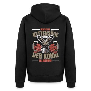 Kettensäge Holzfäller Sprüche Forstwirt - Unisex Premium Bio Zip Hoodie - Schwarz - Hinten - Nico (187cm)