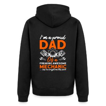 Fier Papa Père Mécanicien Père Famille - Veste à capuche bio Premium Unisexe - noir - Dos - Nico (187cm)