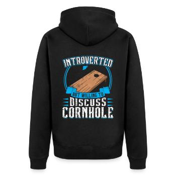Introverted but ready to talk about blind hole - Unisex Premium Organic Zip Hoodie - black - Back - Nico (187cm)