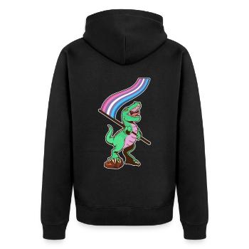 LGBTQ-Flagge - Dinosaurierbär - Unisex Premium Bio Zip Hoodie - Schwarz - Hinten - Nico (187cm)