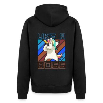 Comme un patron - Drôle de licorne Dabbing Saying - Veste à capuche bio Premium Unisexe - noir - Dos - Nico (187cm)