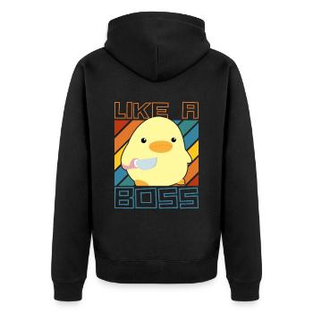 Comme un patron - Ente mit Messer Duck with Knife Meme - Veste à capuche bio Premium Unisexe - noir - Dos - Nico (187cm)