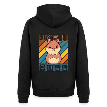 Like a Boss - Funny Cartoon Hamster Saying - Unisex Premium Organic Zip Hoodie - black - Back - Nico (187cm)