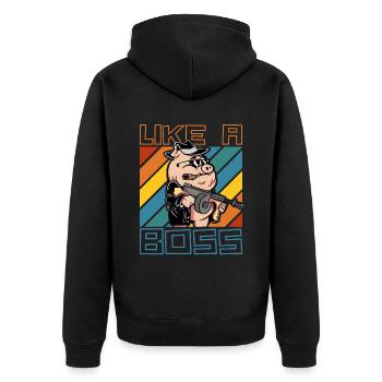 Like a Boss Funny Mafia Pig Cartoon Saying - Unisex Premium Organic Zip Hoodie - black - Back - Nico (187cm)