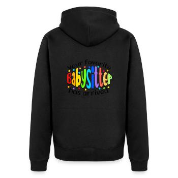Ihr Lieblingsbabysitter ist da - Kinderbetreuung - Unisex Premium Bio Zip Hoodie - Schwarz - Hinten - Nico (187cm)