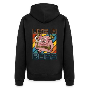 Like a Boss Funny Pig Ready for Battle - Unisex Premium Organic Zip Hoodie - black - Back - Nico (187cm)