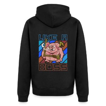 Like a Boss Funny Pig Ready for Battle - Unisex Premium Organic Zip Hoodie - black - Back - Nico (187cm)