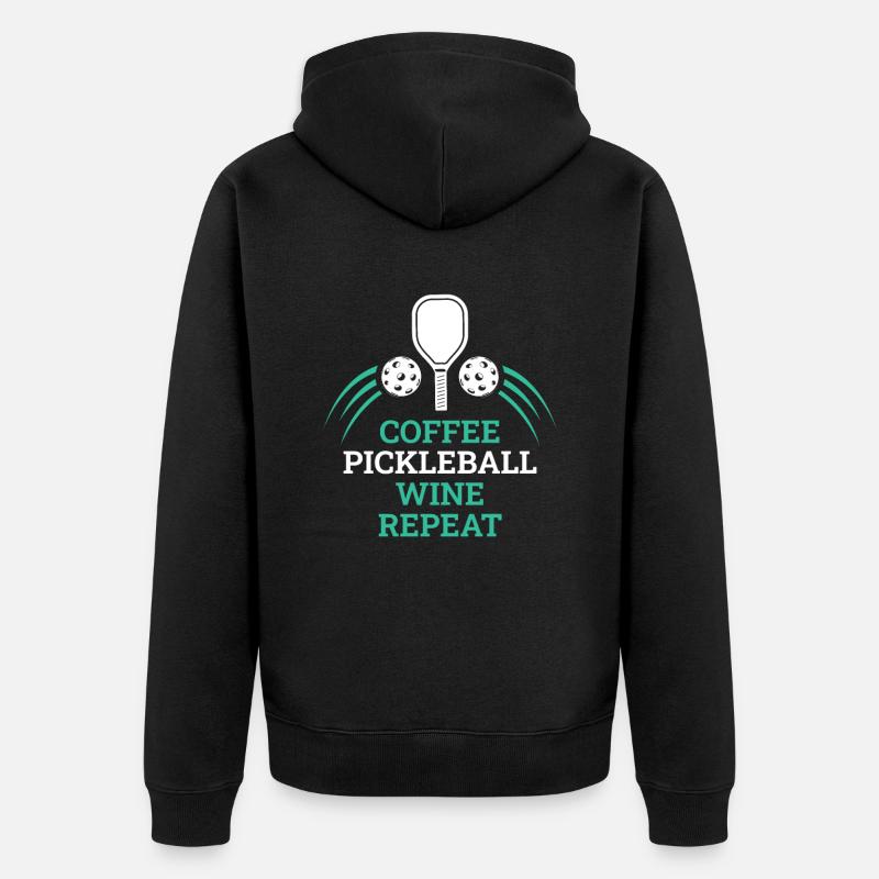 Coffee Pickleball Wine Repeat - Unisex Premium Bio Zip Hoodie - Schwarz