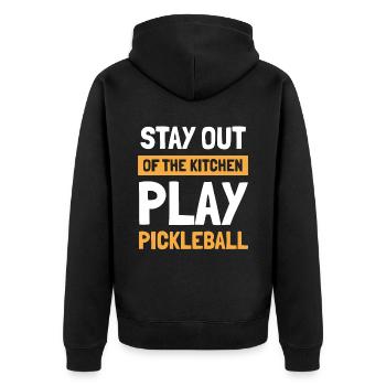 Restez en dehors de la cuisine Jouer au pickleball - Veste à capuche bio Premium Unisexe - noir - Dos - Nico (187cm)