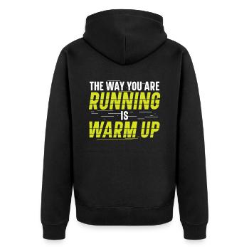 So Wie Du Läufst, Wärmst Du Dich Auf Läufer - Unisex Premium Bio Zip Hoodie - Schwarz - Hinten - Nico (187cm)