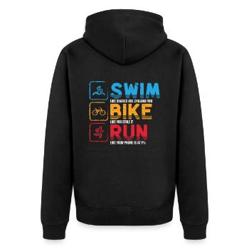 Natation Cyclisme Course Triathlon Athlète - Veste à capuche bio Premium Unisexe - noir - Dos - Nico (187cm)