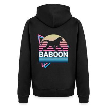 Pavian Retro Geschenk - Unisex Premium Bio Zip Hoodie - Schwarz - Hinten - Nico (187cm)
