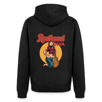 Redhead Diva Bass Guitar Player Ginger Girl Inked - Unisex Premium Organic Zip Hoodie - black - Back - Nico (187cm)