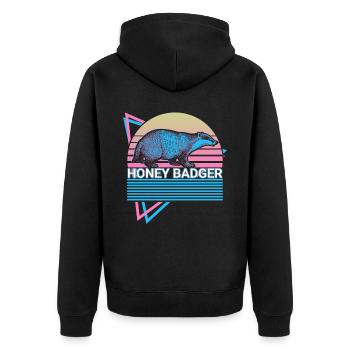 Honigdachs Retro-Geschenk - Unisex Premium Bio Zip Hoodie - Schwarz - Hinten - Nico (187cm)