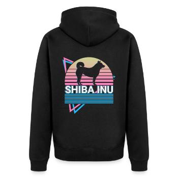 Shiba Inu Retro Geschenk - Unisex Premium Bio Zip Hoodie - Schwarz - Hinten - Nico (187cm)