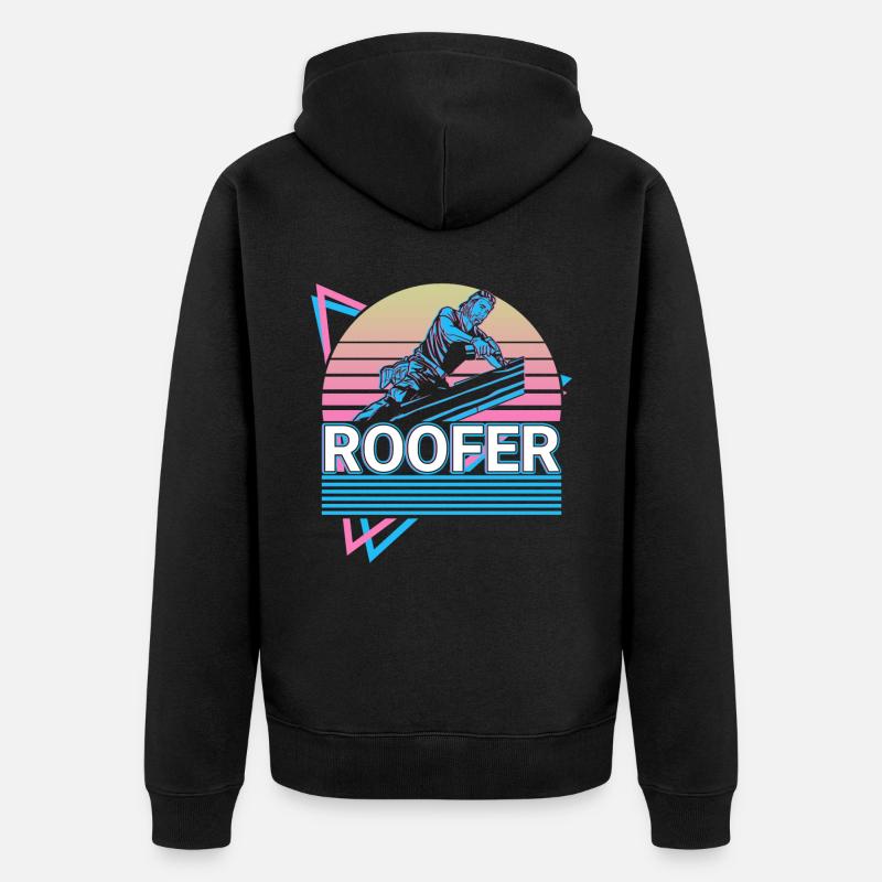 Dachdecker Dachbau Retro Geschenk - Unisex Premium Bio Zip Hoodie - Schwarz