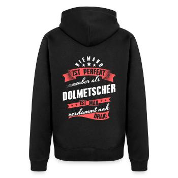 Niemand ist Perfekt Dolmetscher Kollegen Geschenk - Unisex Premium Bio Zip Hoodie - Schwarz - Hinten - Nico (187cm)