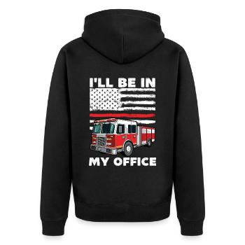 Je serai dans mon bureau Pompier, drôle de feu - Veste à capuche bio Premium Unisexe - noir - Dos - Nico (187cm)