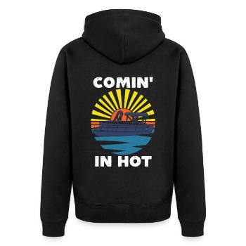 Coming in hot, funny pontoon boat - Unisex Premium Organic Zip Hoodie - black - Back - Nico (187cm)