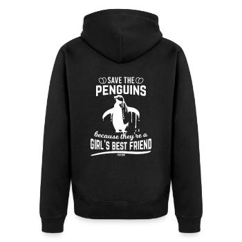 rettet die Pinguine Frau Mädchen Kind - Unisex Premium Bio Zip Hoodie - Schwarz - Hinten - Nico (187cm)