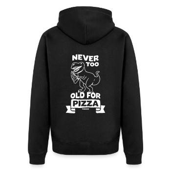 Never Too Old For Pizza Dino T-Rex - Unisex Premium Bio Zip Hoodie - Schwarz - Hinten - Nico (187cm)