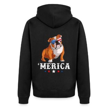 Merica Dog 4 juillet USA Drapeau américain Anglais B - Veste à capuche bio Premium Unisexe - noir - Dos - Nico (187cm)