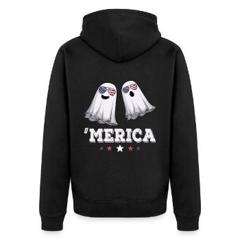 Ghosts Merica 4th of July American Flag USA - Unisex Premium Organic Zip Hoodie - black - Back - Nico (187cm)