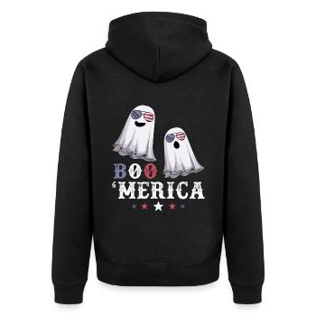 Ghost Merica 4th of July USA American Flag - Unisex Premium Organic Zip Hoodie - black - Back - Nico (187cm)