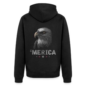 Merica Eagle 4th of July USA Patriotic - Unisex Premium Bio Zip Hoodie - Schwarz - Hinten - Nico (187cm)