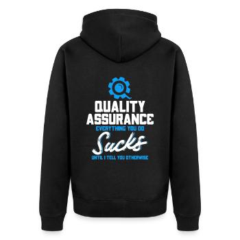 QA Engineer QA Tester Software Tester - Unisex Premium Organic Zip Hoodie - black - Back - Nico (187cm)