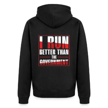 Ich Laufe Besser Als Die Regierung Läufer - Unisex Premium Bio Zip Hoodie - Schwarz - Hinten - Nico (187cm)