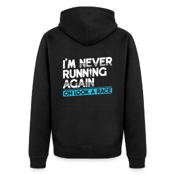 Ich laufe nie wieder weg Läufer-marathon-kleidung - Unisex Premium Bio Zip Hoodie - Schwarz - Hinten - Nico (187cm)