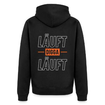 läuft digga läuft Läufer-marathon-bekleidung - Unisex Premium Bio Zip Hoodie - Schwarz - Hinten - Nico (187cm)