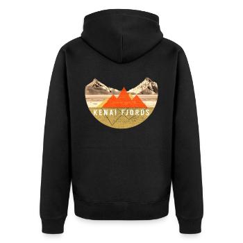 Jahrgang - Kenai-Fjords-Nationalpark - Unisex Premium Bio Zip Hoodie - Schwarz - Hinten - Nico (187cm)