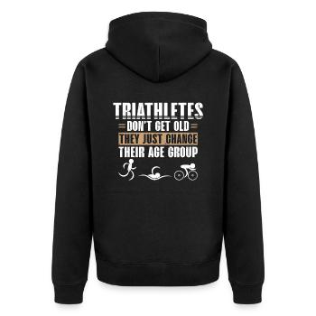 Triathleten Werden Nicht Alt Triathlon Athleten - Unisex Premium Bio Zip Hoodie - Schwarz - Hinten - Nico (187cm)
