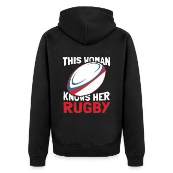 Rugby - Unisex Premium Bio Zip Hoodie - Schwarz - Hinten - Nico (187cm)