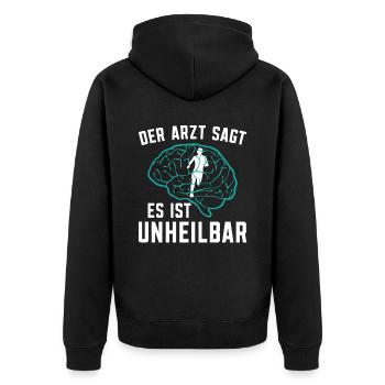 Läufer Marathon Bekleidung Der Arzt sagt es ist - Unisex Premium Bio Zip Hoodie - Schwarz - Hinten - Nico (187cm)