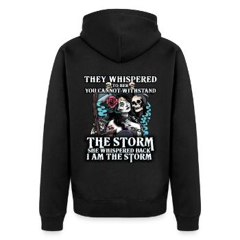 They Whisper That You Can't Stand The Storm - Unisex Premium Organic Zip Hoodie - black - Back - Nico (187cm)