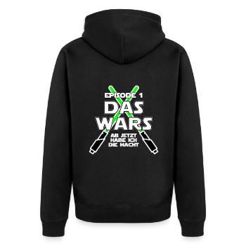 DAS WARS Design Lichtschwert - Unisex Premium Bio Zip Hoodie - Schwarz - Hinten - Nico (187cm)