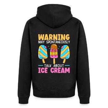 Kann spontan über Eisbecher sprechen - Unisex Premium Bio Zip Hoodie - Schwarz - Hinten - Nico (187cm)
