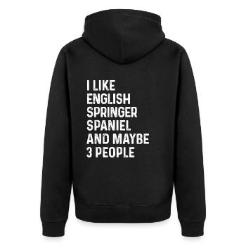 Ich mag English Springer Spaniel und vielleicht 3 Leute - Unisex Premium Bio Zip Hoodie - Schwarz - Hinten - Nico (187cm)