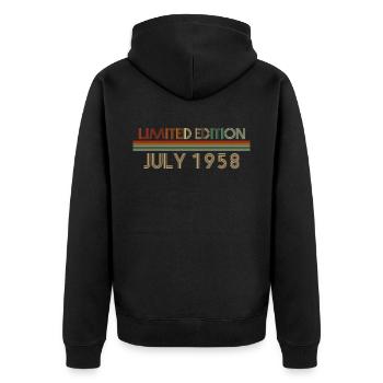 64. Geburtstag Juli Jahrgang 1958 Geschenkidee - Unisex Premium Bio Zip Hoodie - Schwarz - Hinten - Nico (187cm)