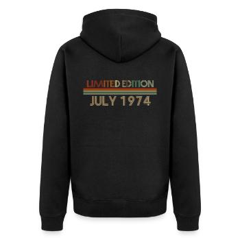 48ème anniversaire Juillet né 1974 Idée cadeau - Veste à capuche bio Premium Unisexe - noir - Dos - Nico (187cm)