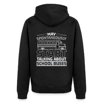 Kann spontan über Schulbusse sprechen - Unisex Premium Bio Zip Hoodie - Schwarz - Hinten - Nico (187cm)