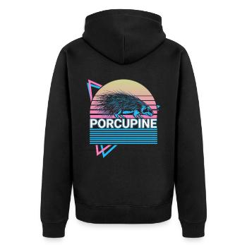 Stachelschwein Retro Geschenk - Unisex Premium Bio Zip Hoodie - Schwarz - Hinten - Nico (187cm)