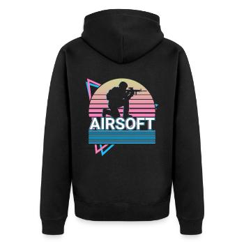Airsoft Retro Gift - Unisex Premium Organic Zip Hoodie - black - Back - Nico (187cm)