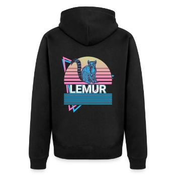 Lemur Retro Geschenk - Unisex Premium Bio Zip Hoodie - Schwarz - Hinten - Nico (187cm)
