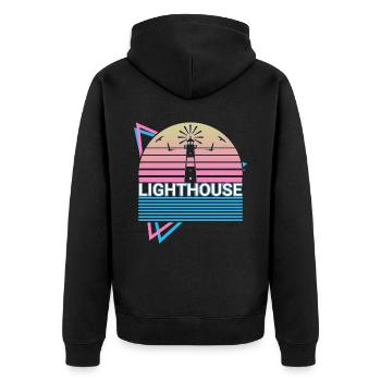 Lighthouse Retro Gift - Unisex Premium Organic Zip Hoodie - black - Back - Nico (187cm)